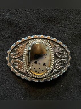 Vintage Western Silver Belt Buckle with Spotted Centerstone
